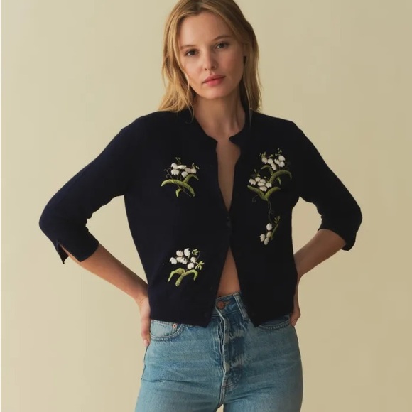 DÔEN Teresa Heirloom Navy Cardigan Large - Picture 1 of 5